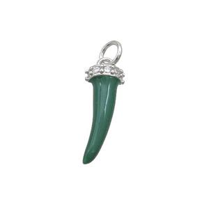 Copper Horn Pendant Green Enamel Platinum Plated, approx 7-17mm