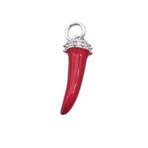 Copper Horn Pendant Red Enamel Chili Platinum Plated, approx 7-17mm