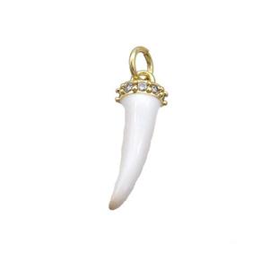 Copper Horn Pendant White Enamel Gold Plated, approx 7-17mm