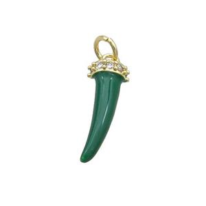Copper Horn Pendant Green Enamel Gold Plated, approx 7-17mm