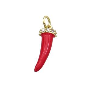 Copper Horn Pendant Red Enamel Chili Gold Plated, approx 7-17mm