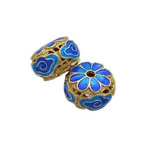 Copper Cloisonne Beads Rondelle Blue Gold Plated, approx 8-11.5mm