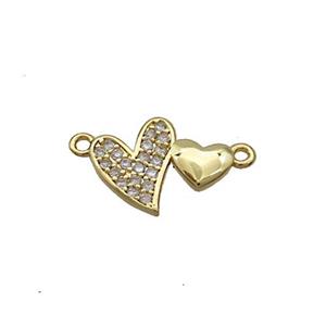 Copper Pendant Pave Zircon Double Heart Gold Plated, approx 10-13mm