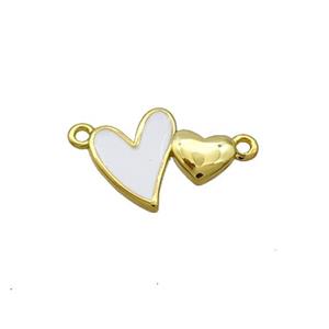 Copper Pendant White Enamel Double Heart Gold Plated, approx 10-13mm