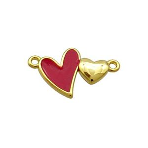 Copper Pendant Red Enamel Double Heart Gold Plated, approx 10-13mm