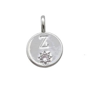 Copper Circle Pendant Pave Zircon Z-letter Platinum Plated, approx 11.5mm