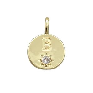 Copper Circle Pendant Pave Zircon B-letter Gold Plated, approx 11.5mm