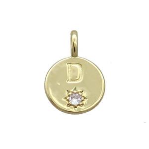 Copper Circle Pendant Pave Zircon D-letter Gold Plated, approx 11.5mm