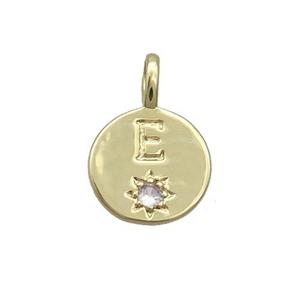 Copper Circle Pendant Pave Zircon E-letter Gold Plated, approx 11.5mm