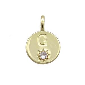 Copper Circle Pendant Pave Zircon G-letter Gold Plated, approx 11.5mm