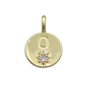 Copper Circle Pendant Pave Zircon O-letter Gold Plated, approx 11.5mm