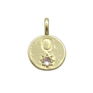Copper Circle Pendant Pave Zircon Q-letter Gold Plated, approx 11.5mm