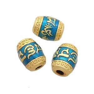 Tibetan Sytle Copper Barrel Beads Blue Cloisonne Gold Plated, approx 8-10mm