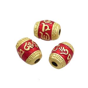 Tibetan Sytle Copper Barrel Beads Red Cloisonne Gold Plated, approx 8-10mm