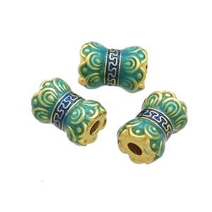 Tibetan Sytle Copper Lotus Beads Green Cloisonne Flower Gold Plated, approx 7.5-10.5mm