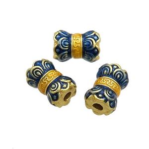 Tibetan Sytle Copper Lotus Beads Royalblue Cloisonne Flower Gold Plated, approx 7.5-10.5mm