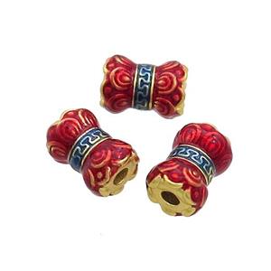 Tibetan Sytle Copper Lotus Beads Red Cloisonne Flower Gold Plated, approx 7.5-10.5mm