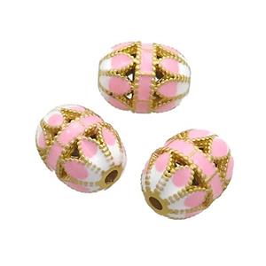 Copper Barrel Beads Pink Cloisonne Lotus Gold Plated, approx 9-12mm
