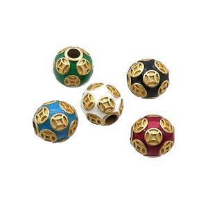 Copper Round Beads Enamel Large Hole Gold Plated Mixed Color, approx 11-12mm, 3mm hole