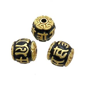 Tibetan Style Copper Round Beads Black Enamel Large Hole Gold Plated, approx 11-12mm, 2mm hole