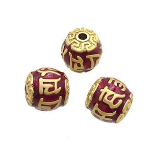 Tibetan Style Copper Round Beads Red Enamel Large Hole Gold Plated, approx 11-12mm, 2mm hole