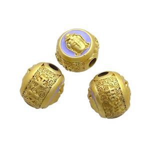 Copper Buddha Beads Lavender Enamel Large Hole Gold Plated, approx 12-14mm, 3mm hole