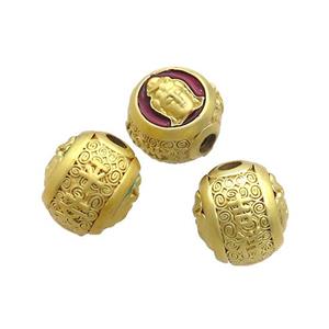 Copper Buddha Beads Red Enamel Large Hole Gold Plated, approx 12-14mm, 3mm hole