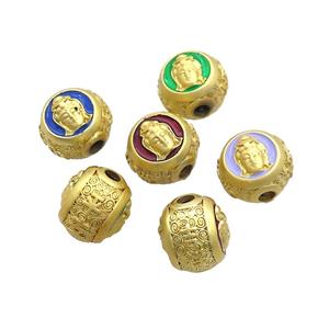 Copper Buddha Beads Enamel Large Hole Gold Plated Mixed Color, approx 12-14mm, 3mm hole