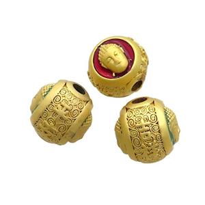 Copper Buddha Beads Red Enamel Large Hole Gold Plated, approx 12-14mm, 3mm hole