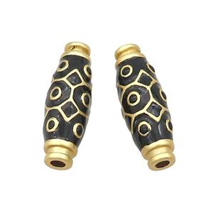 Copper Rice Beads Black Enamel Large Hole Gold Plated, approx 9-27mm, 3mm hole