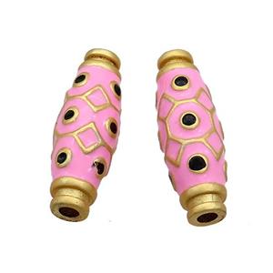 Copper Rice Beads Pink Enamel Large Hole Gold Plated, approx 9-27mm, 3mm hole