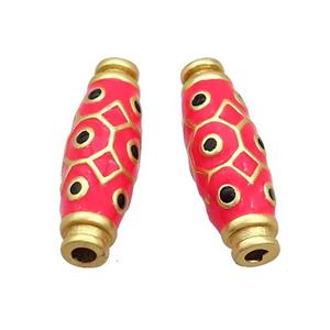 Copper Rice Beads Red Enamel Large Hole Gold Plated, approx 9-27mm, 3mm hole