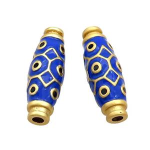 Copper Rice Beads Royalblue Enamel Large Hole Gold Plated, approx 9-27mm, 3mm hole
