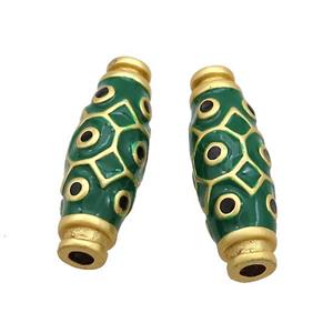 Copper Rice Beads Green Enamel Large Hole Gold Plated, approx 9-27mm, 3mm hole