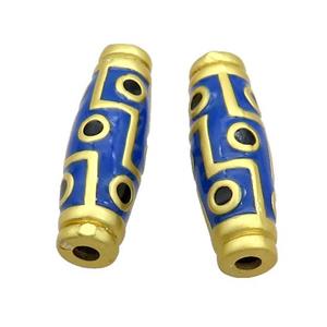 Copper Rice Beads Blue Enamel Large Hole Gold Plated, approx 9-27mm, 3mm hole