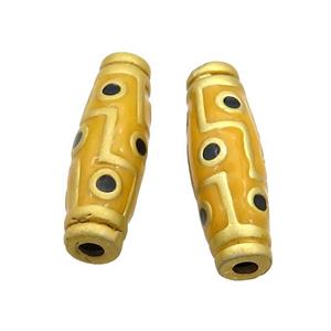 Copper Rice Beads Yellow Enamel Large Hole Gold Plated, approx 9-27mm, 3mm hole