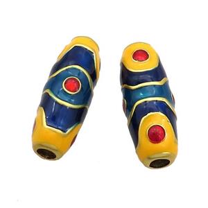 Copper Rice Beads Blue Yellow Enamel Large Hole Gold Plated, approx 10-28mm, 3.5mm hole