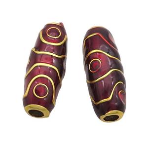 Copper Rice Beads Darkred Enamel Large Hole Gold Plated, approx 10-28mm, 3.5mm hole