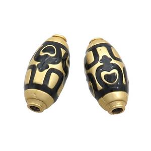 Copper Rice Beads Black Enamel Large Hole Gold Plated, approx 11-25mm, 3mm hole
