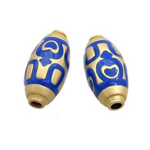 Copper Rice Beads Skyblue Enamel Large Hole Gold Plated, approx 11-25mm, 3mm hole