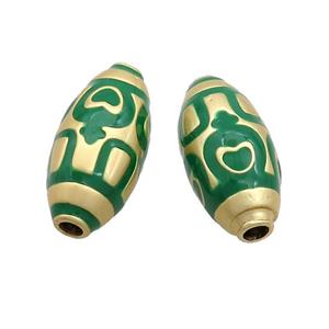 Copper Rice Beads Green Enamel Large Hole Gold Plated, approx 11-25mm, 3mm hole