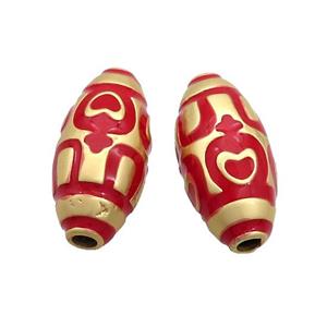 Copper Rice Beads Red Enamel Large Hole Gold Plated, approx 11-25mm, 3mm hole