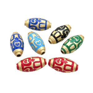 Copper Rice Beads Enamel Large Hole Gold Plated Mixed Color, approx 11-25mm, 3mm hole
