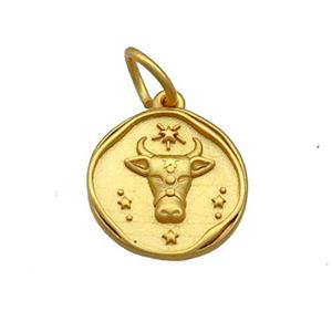 Copper Circle Pendant Zodiac Taurus 18K Gold Plated, approx 15mm
