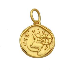 Copper Circle Pendant Zodiac Aries 18K Gold Plated, approx 15mm