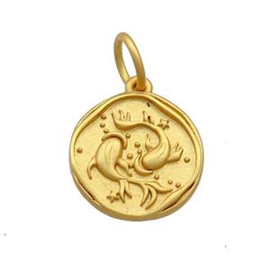 Copper Circle Pendant Zodiac Pisces 18K Gold Plated, approx 15mm