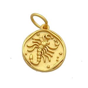 Copper Circle Pendant Zodiac Scorpio 18K Gold Plated, approx 15mm