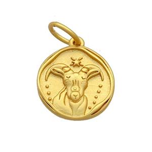 Copper Circle Pendant Zodiac Capricorn 18K Gold Plated, approx 15mm