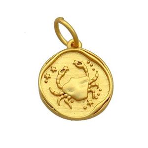 Copper Circle Pendant Zodiac Cancer 18K Gold Plated, approx 15mm