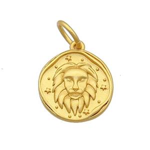 Copper Circle Pendant Zodiac Leo 18K Gold Plated, approx 15mm